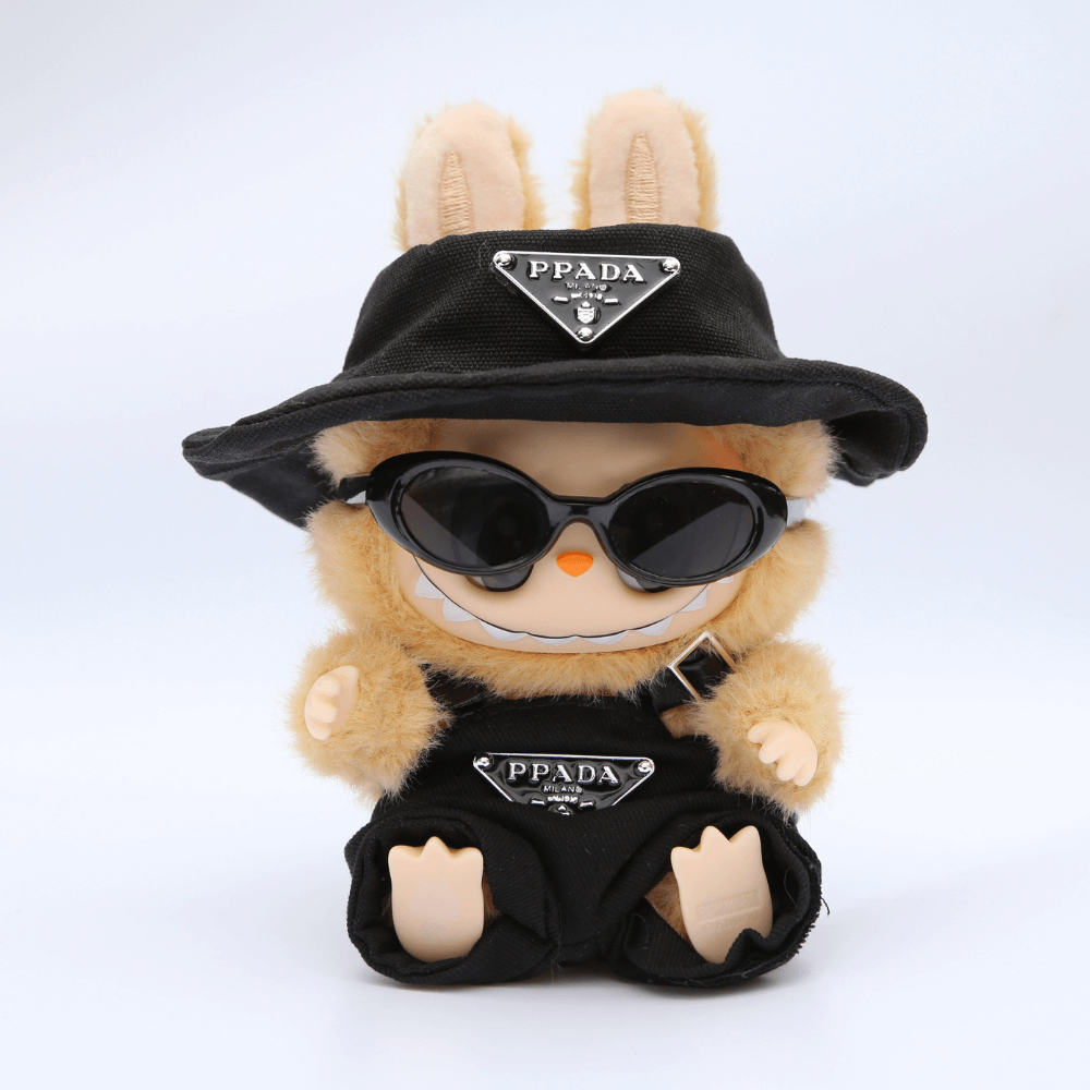 P-Style Overalls & Hat Set - Labubu Fashion Clothes (Metallic Logo)