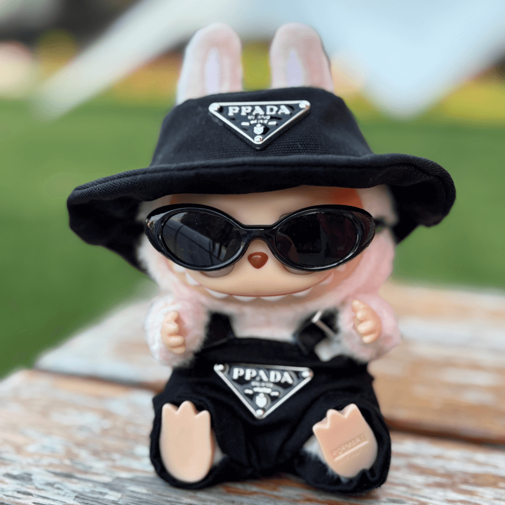 P-Style Overalls & Hat Set - Labubu Fashion Clothes (Metallic Logo)