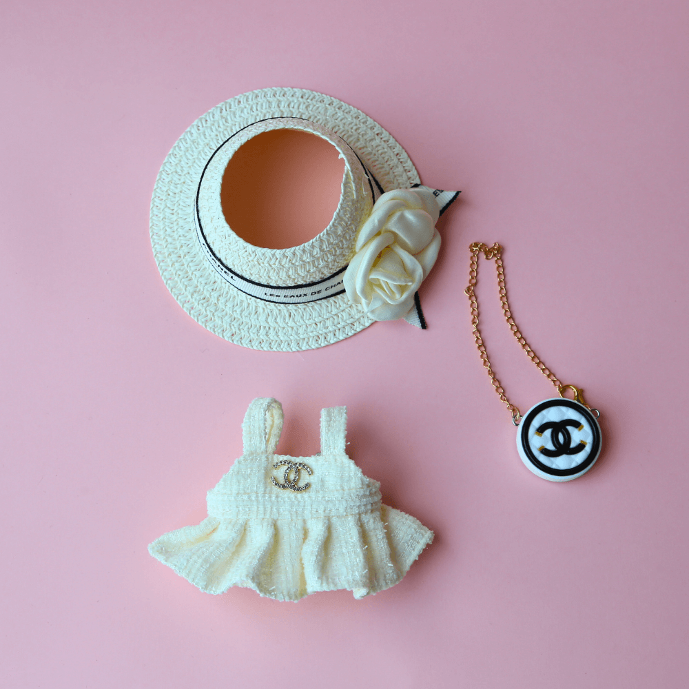 Coco Luxe Dress, Hat & Bag 3-Piece Set - Labubu Clothes (Bag Included)