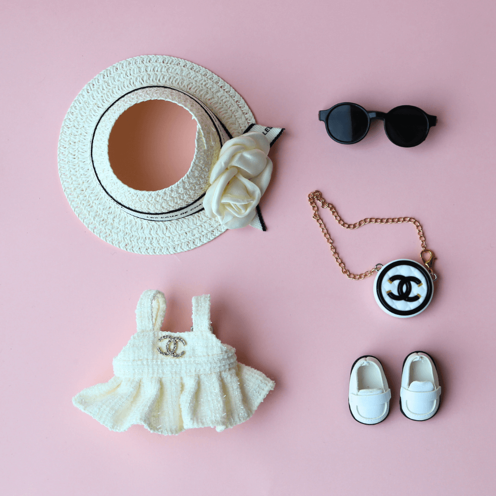 Coco Luxe Dress, Hat & Bag 3-Piece Set - Labubu Clothes (Bag Included)