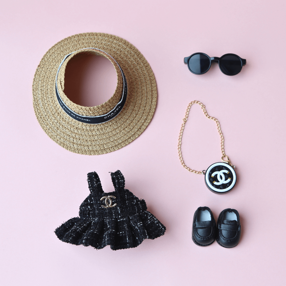 Coco Luxe Dress, Hat & Bag 3-Piece Set - Labubu Clothes (Bag Included)