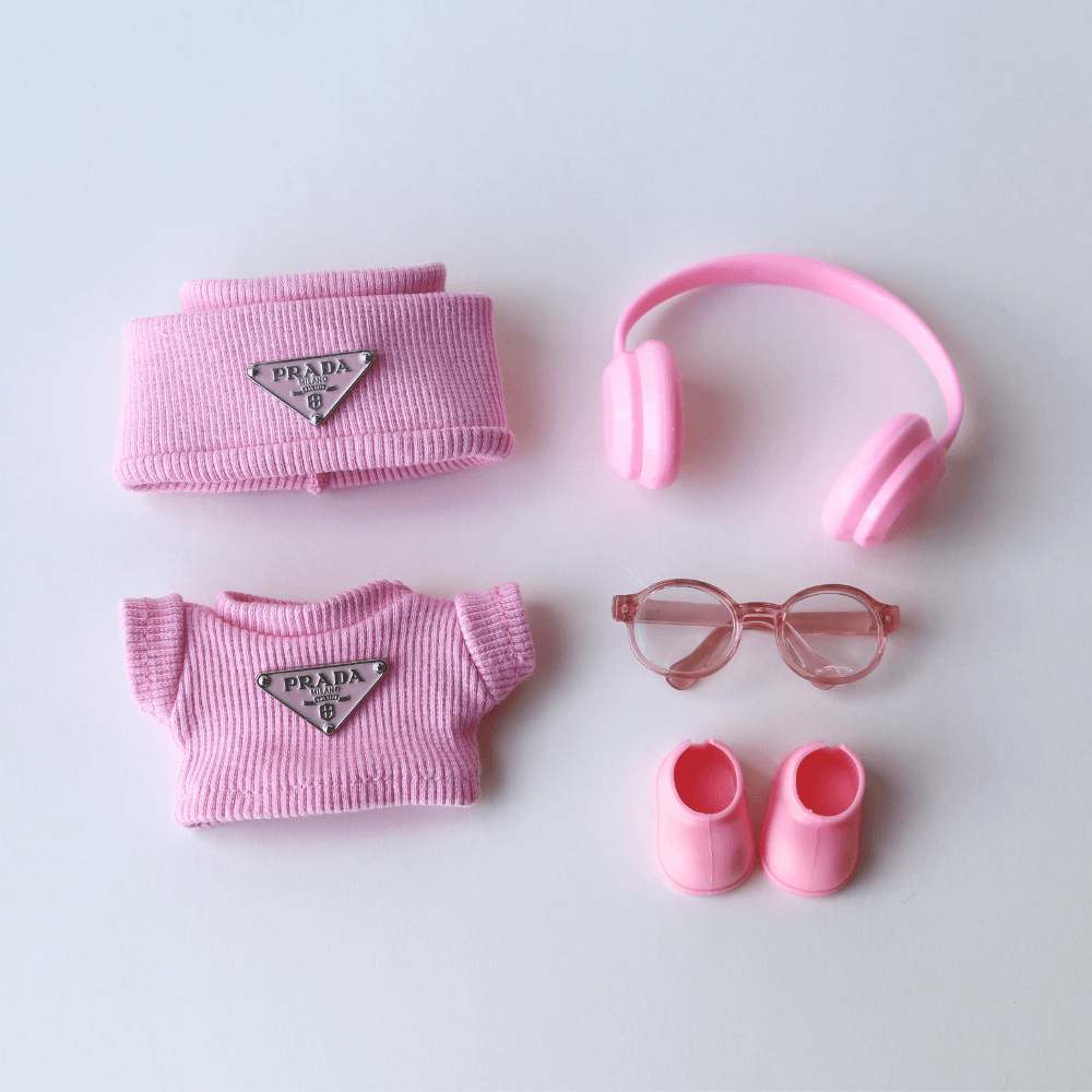 Pink Top & Hat Set - Labubu Fashion Clothes (Metallic Logo)