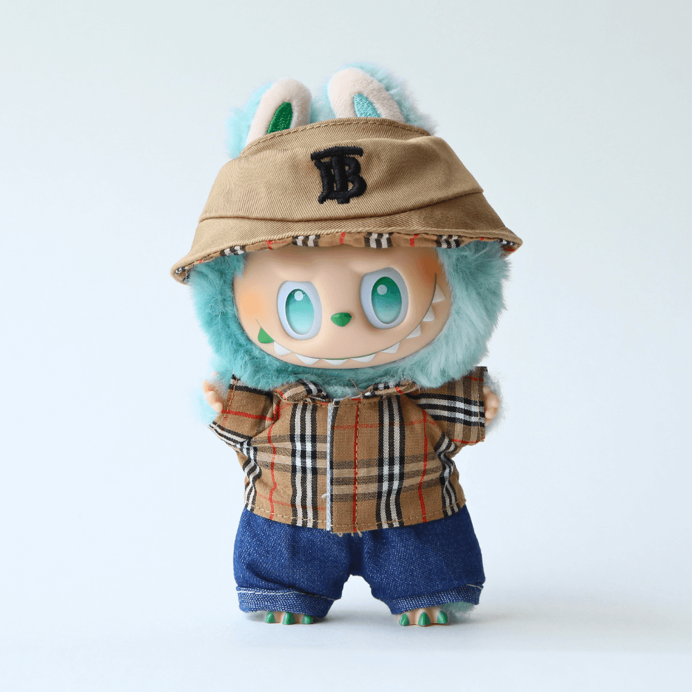British Classic Check Look 3-Piece Set, Hat, Shirt & Jeans – Labubu Clothes