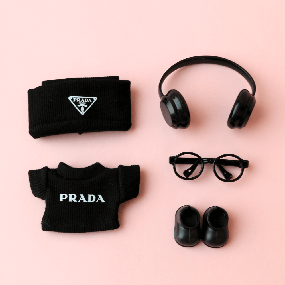 Mini Prada Look 2-Piece Set – Top & Cap - 6.7″ Labubu Fashion Clothes