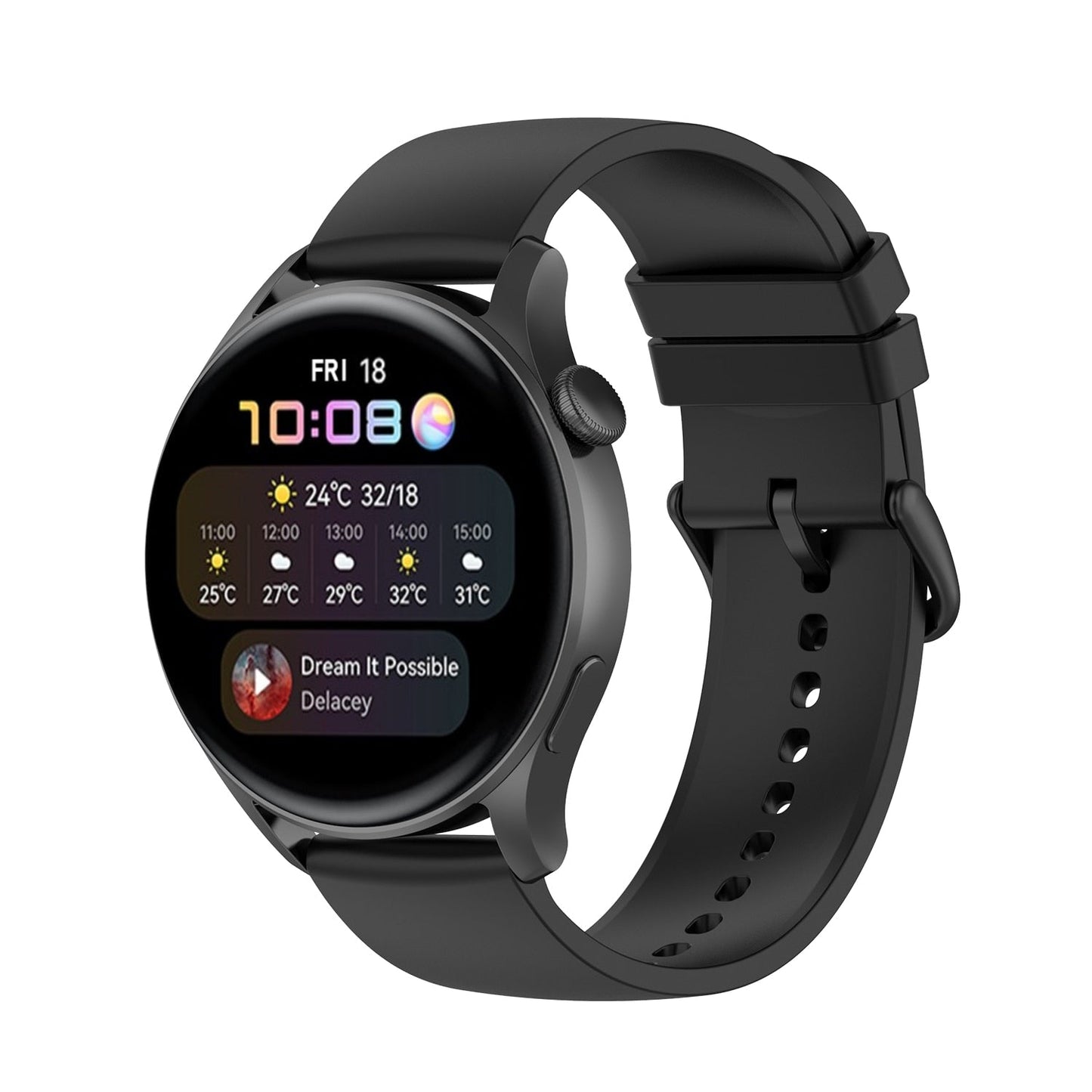 Black Plain Silicone Strap | For Huawei & Amazfit Smartwatches