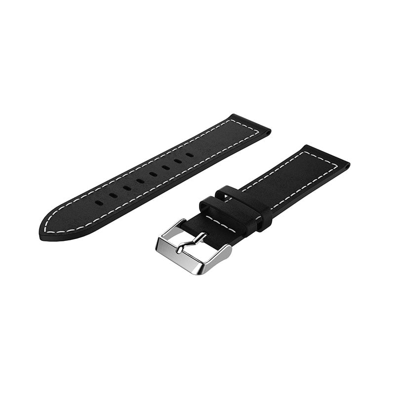 Black Stitched Leather Strap | For Huawei & Amazfit Smartwatches
