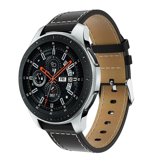 Black Stitched Leather Strap | For Huawei & Amazfit Smartwatches