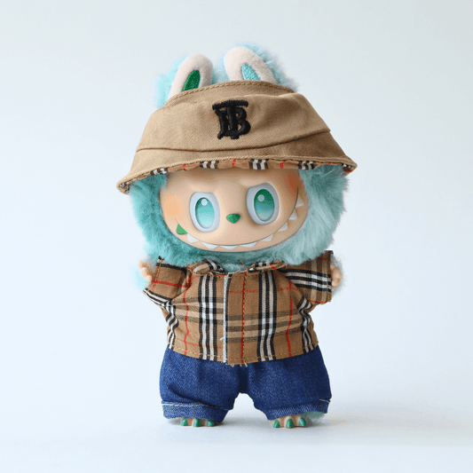 British Classic Check Look 3-Piece Set, Hat, Shirt & Jeans – Labubu Clothes