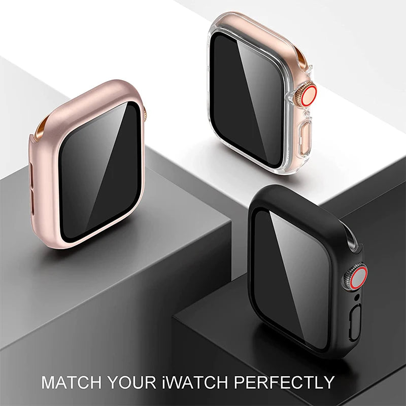 Glass+Cover For Apple Watch case 9 8 7 6 SE 3 iWatch Accessorie Screen Protector Apple watch series 44mm 40mm 38/42mm 45mm 41mm