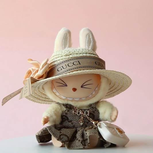 Vintage Bloom GG Look Dress, Hat & C-Bag 3-Piece Set - Labubu Fashion Clothes (Bag Included)
